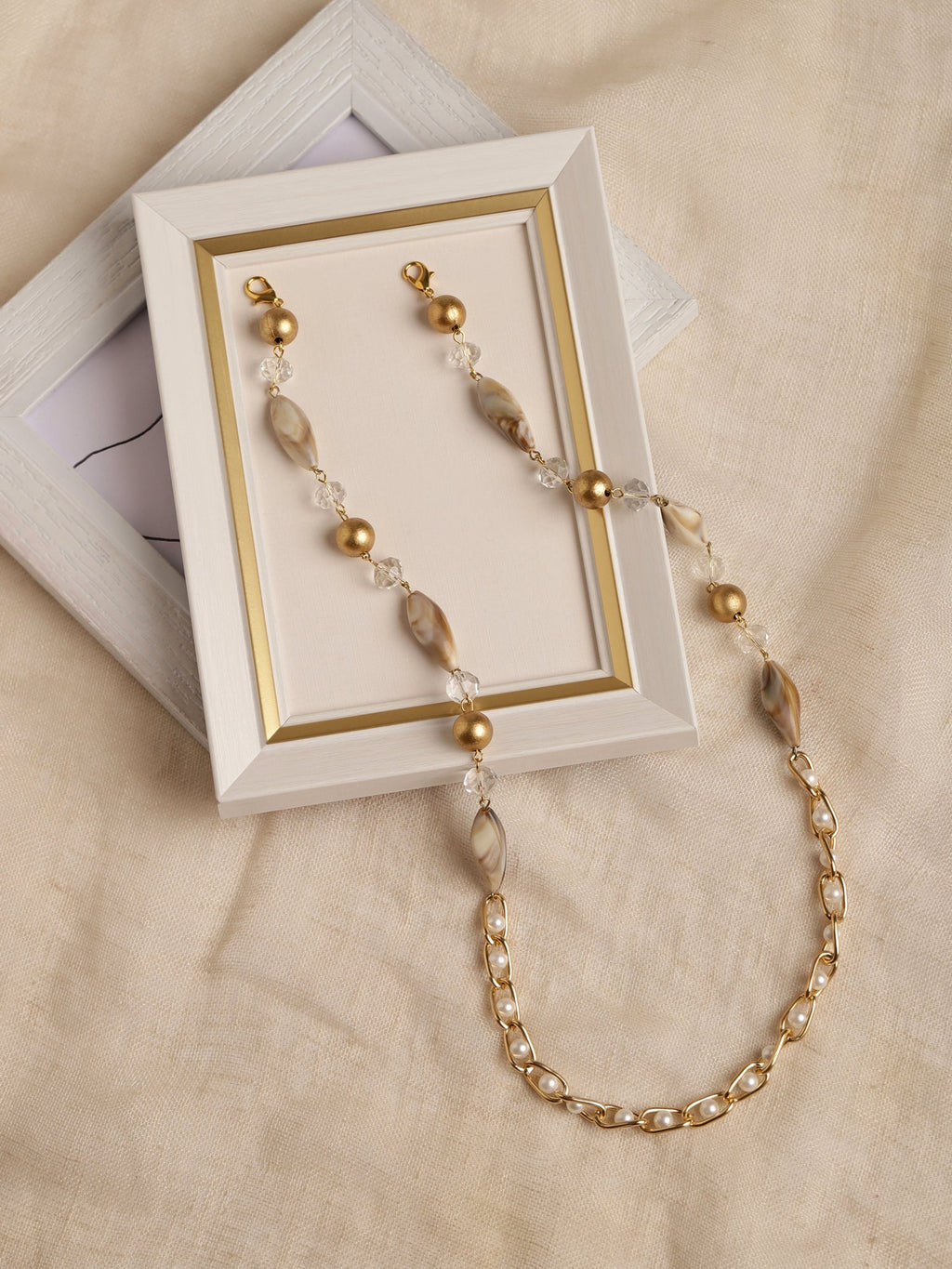 Women's White Embellished Mask Chain - Ruby Raang