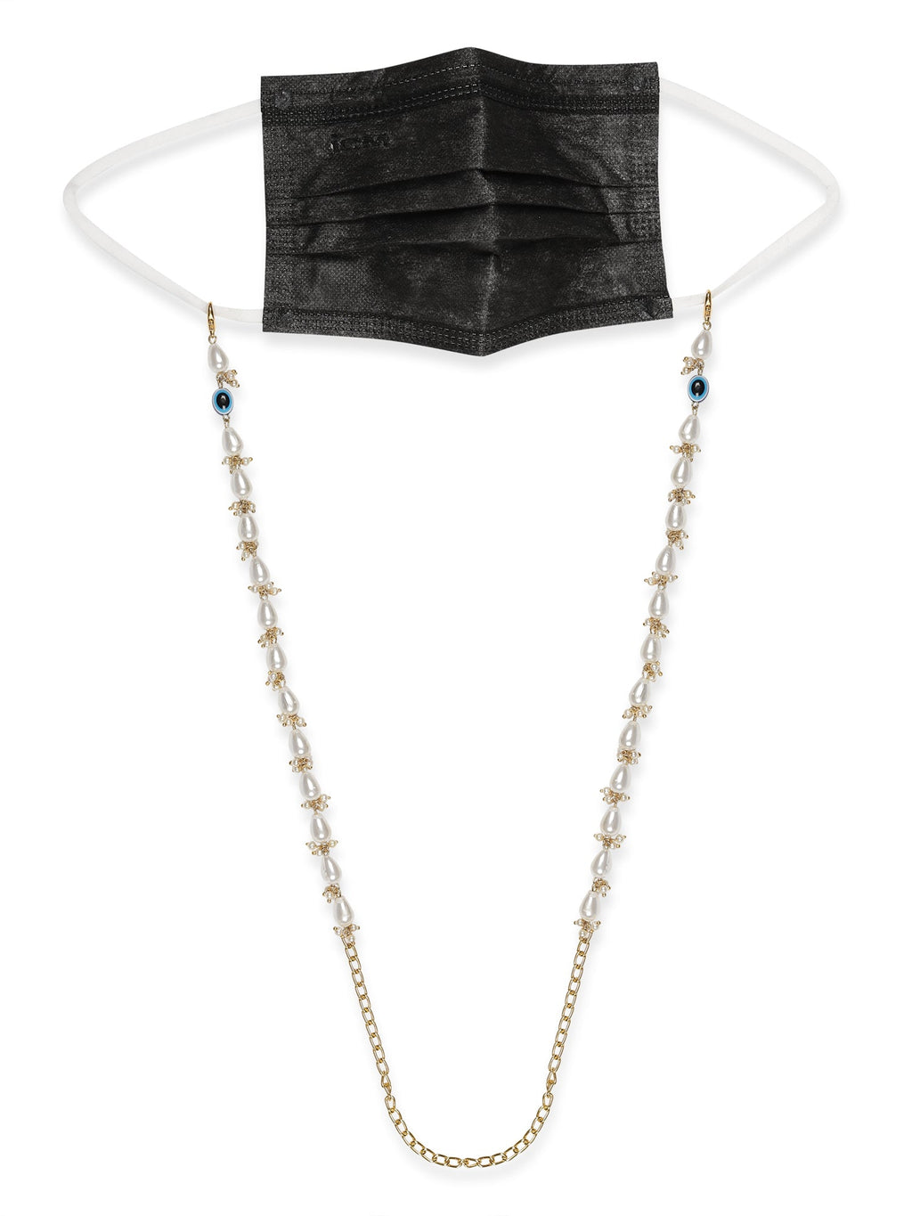 White Gold-Toned Embellished Mask Chain - Ruby Raang
