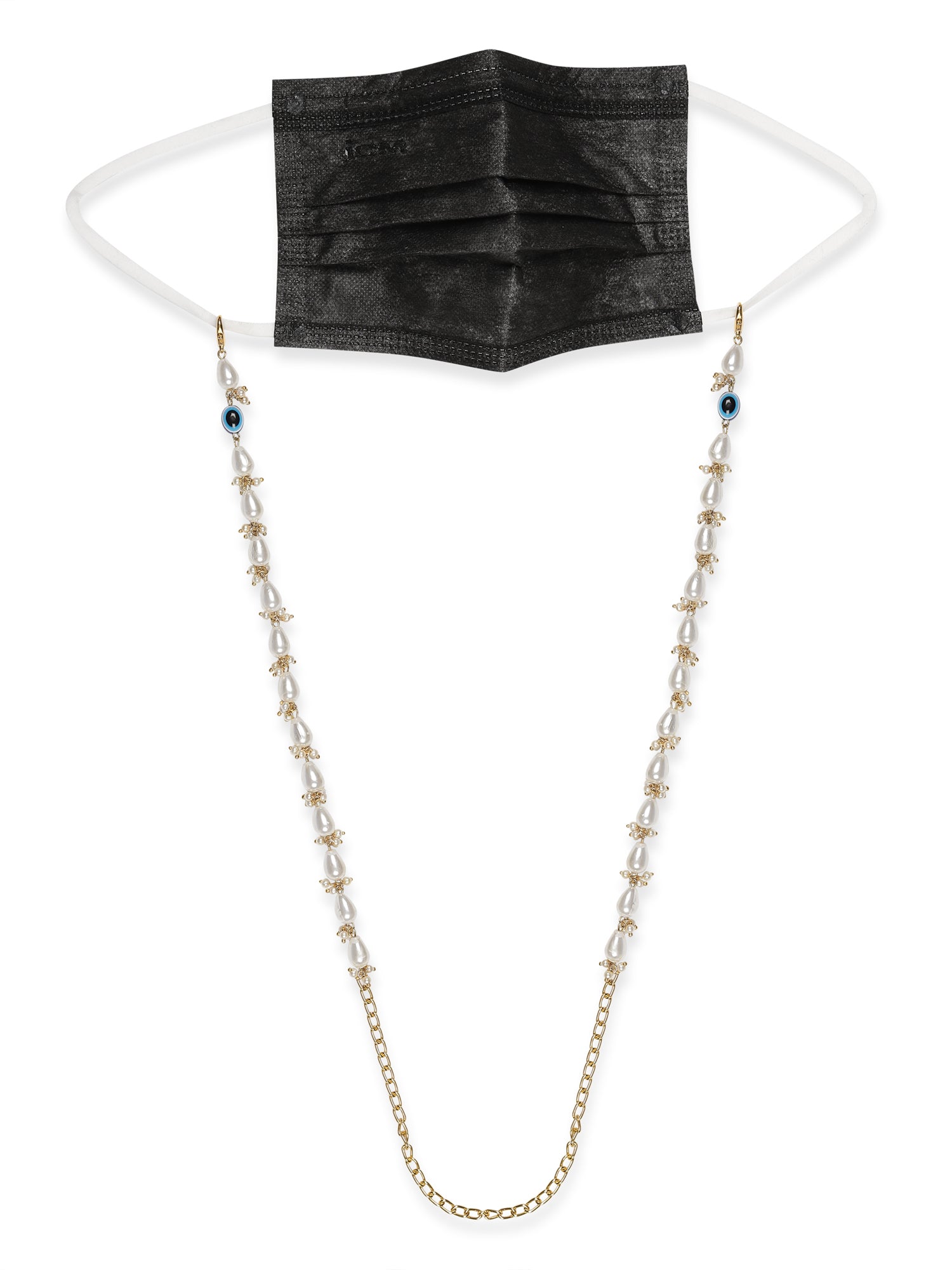 White Gold-Toned Embellished Mask Chain - Ruby Raang