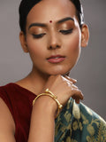 Gold-Polished White Red Stone Studded Beaded Bangle - Ruby Raang