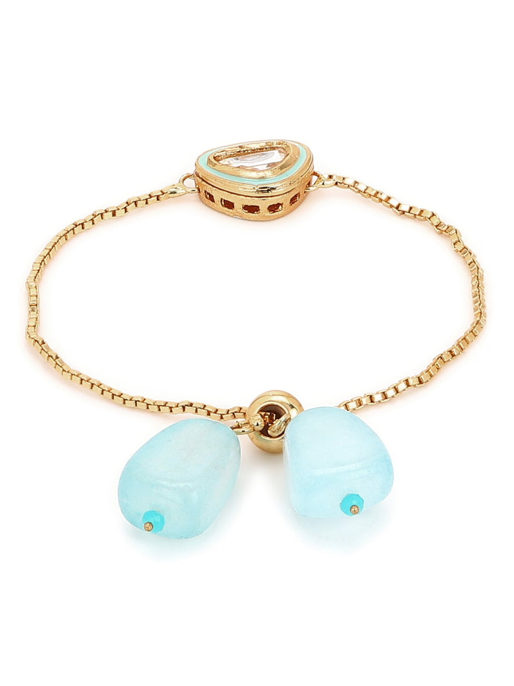 Women's Blue Gold-Toned Brass Handcrafted Gold-Polished Charm Bracelet - Ruby Raang