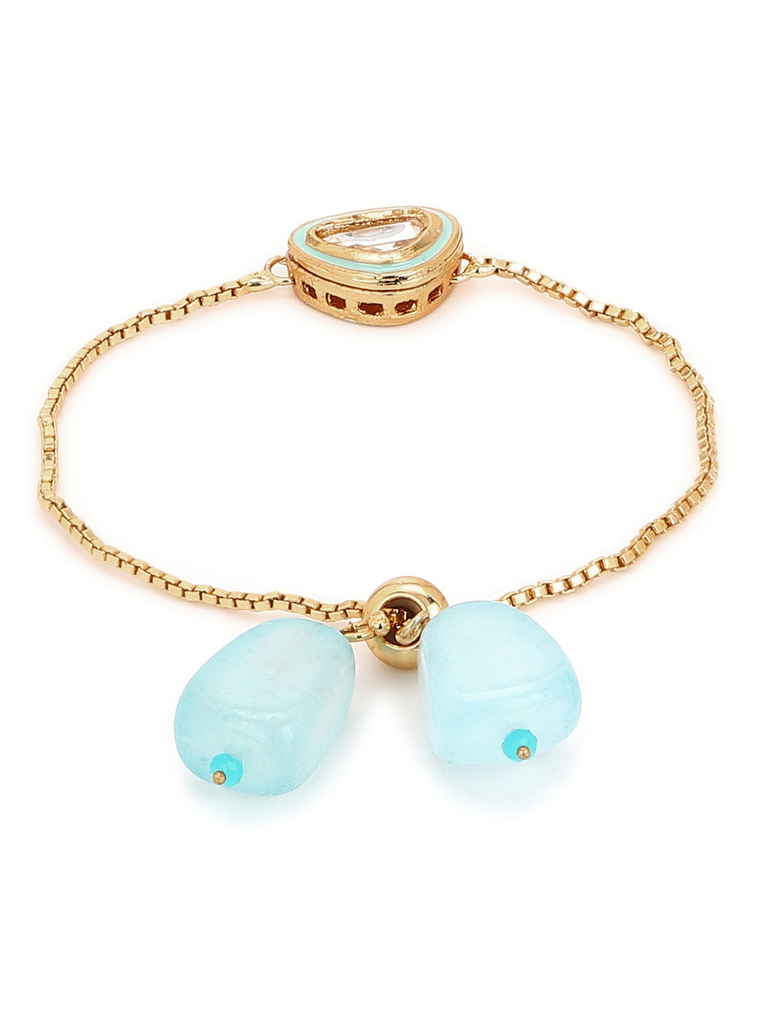 Women's Blue Gold-Toned Brass Handcrafted Gold-Polished Charm Bracelet - Ruby Raang