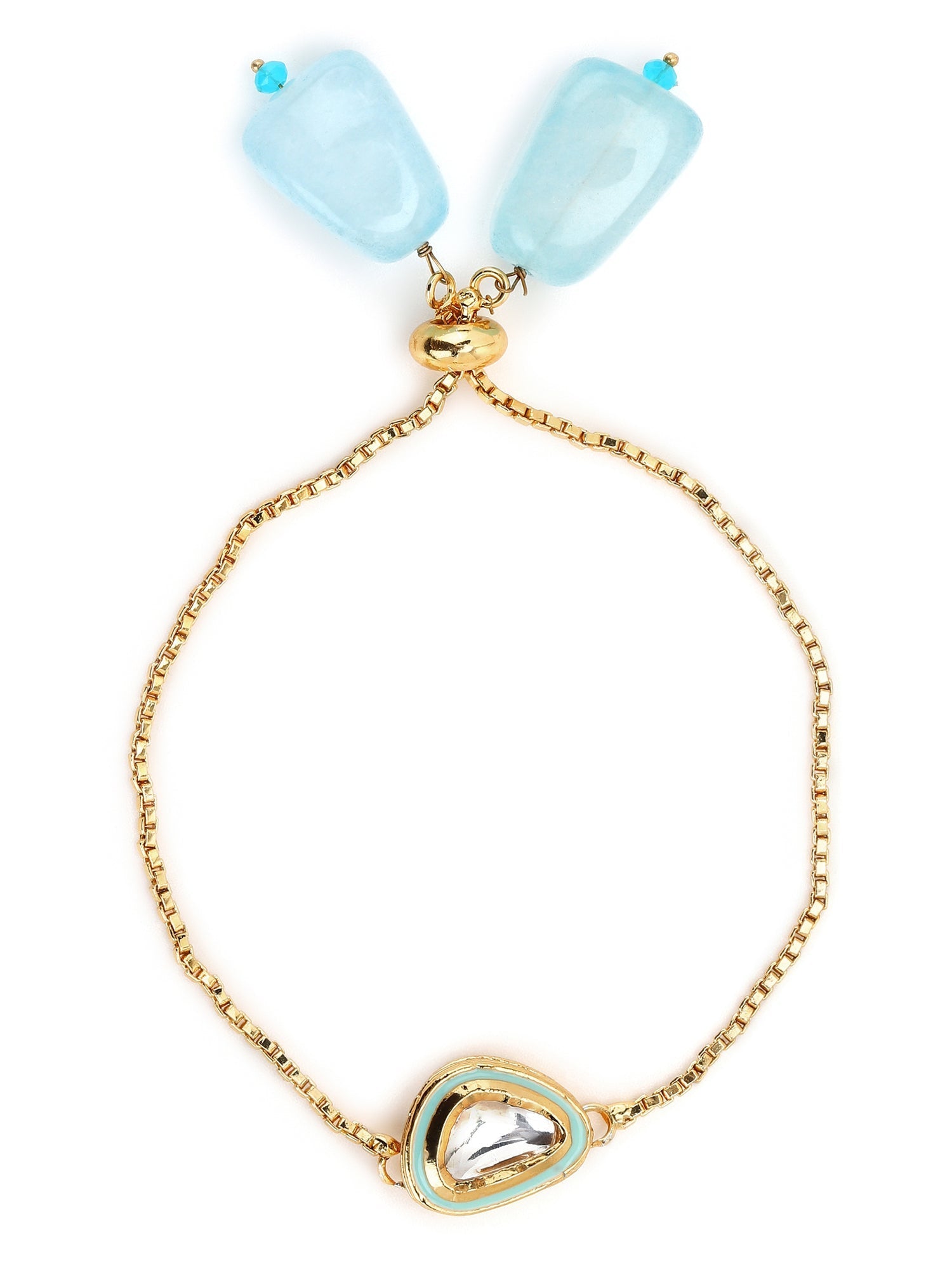 Women's Blue Gold-Toned Brass Handcrafted Gold-Polished Charm Bracelet - Ruby Raang