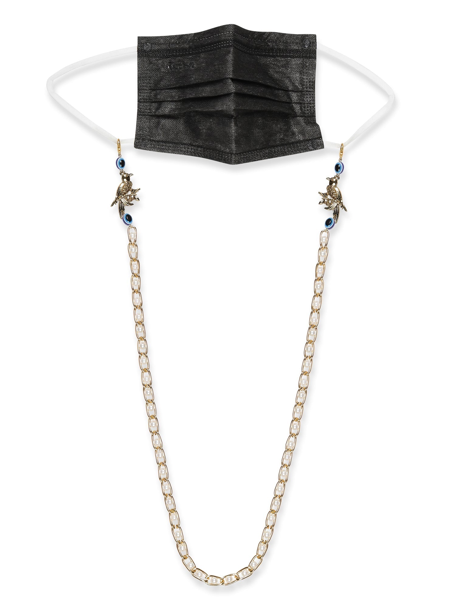 Gold-Polished Pearl Beaded Mask Chain - Ruby Raang