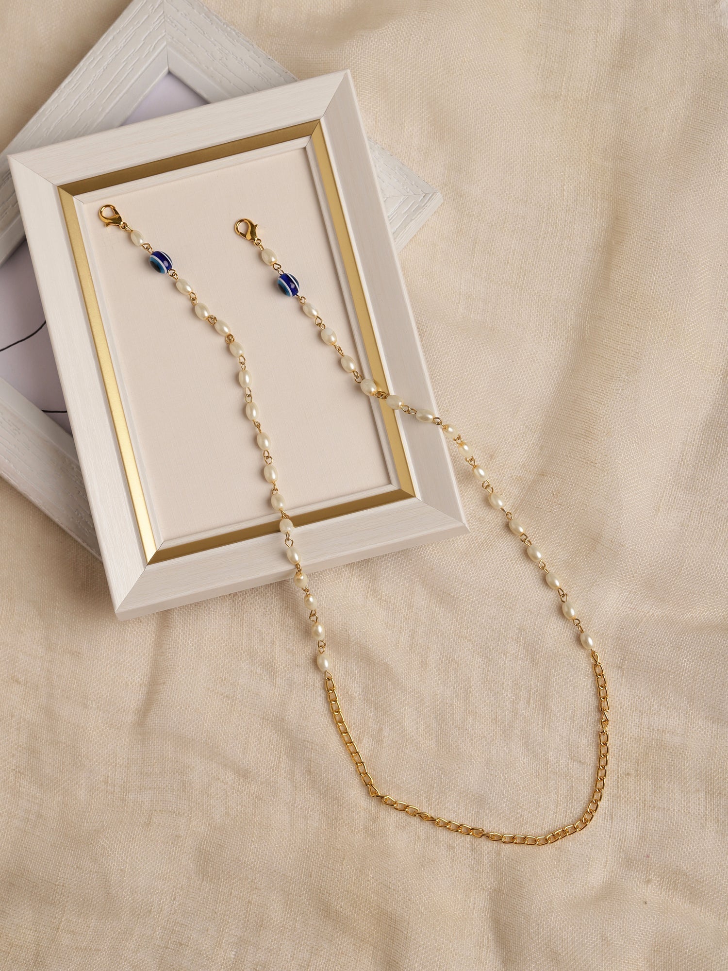Gold-Toned Embellished Mask Chain - Ruby Raang