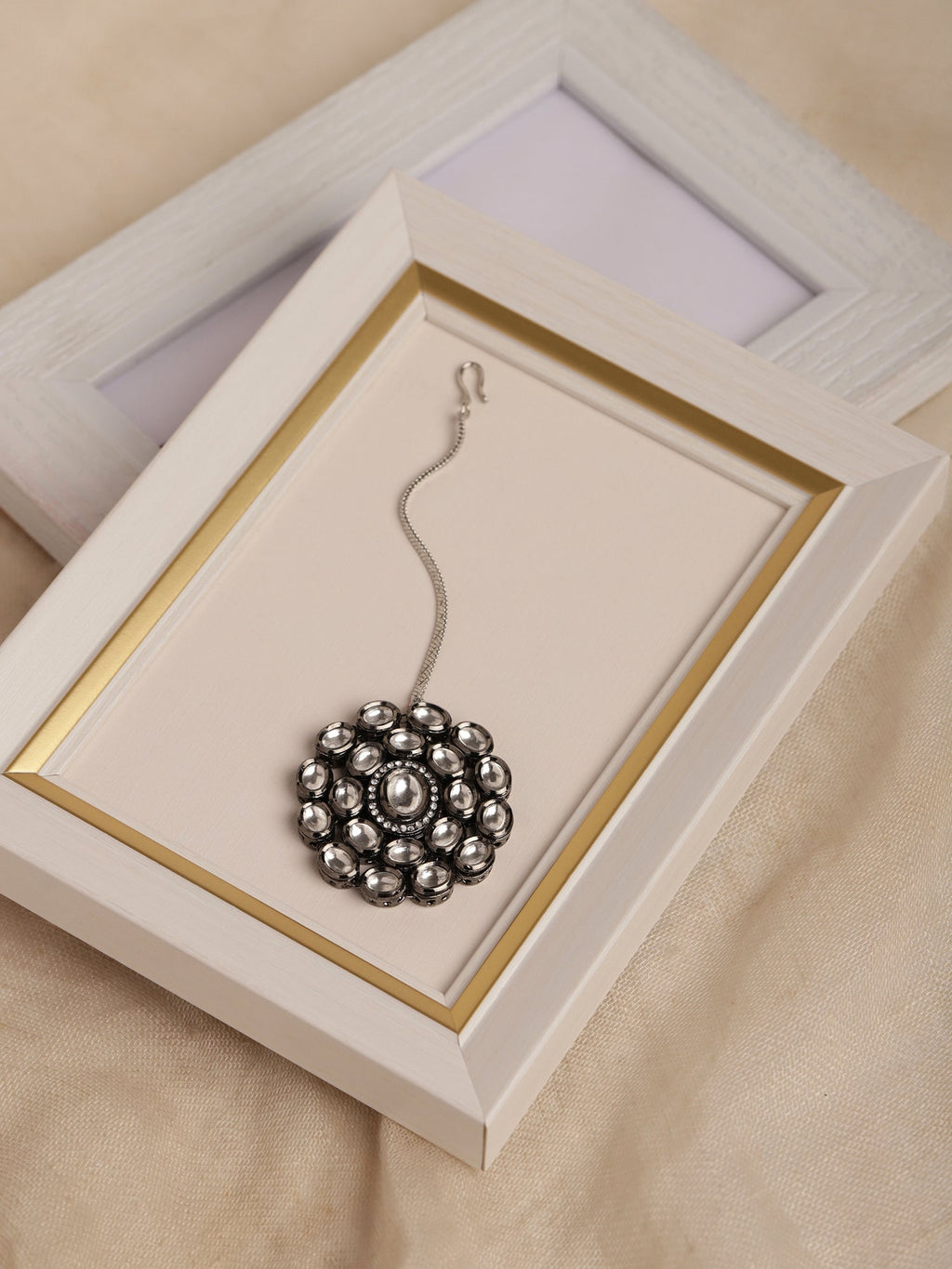 Silver-Plated White Kundan-Studded Maang Tikka - Ruby Raang