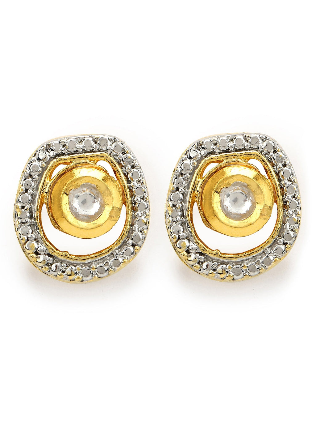 Gold-Polished White Kundan Studded Circular Studs Earrings - Ruby Raang