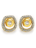 Gold-Polished White Kundan Studded Circular Studs Earrings - Ruby Raang