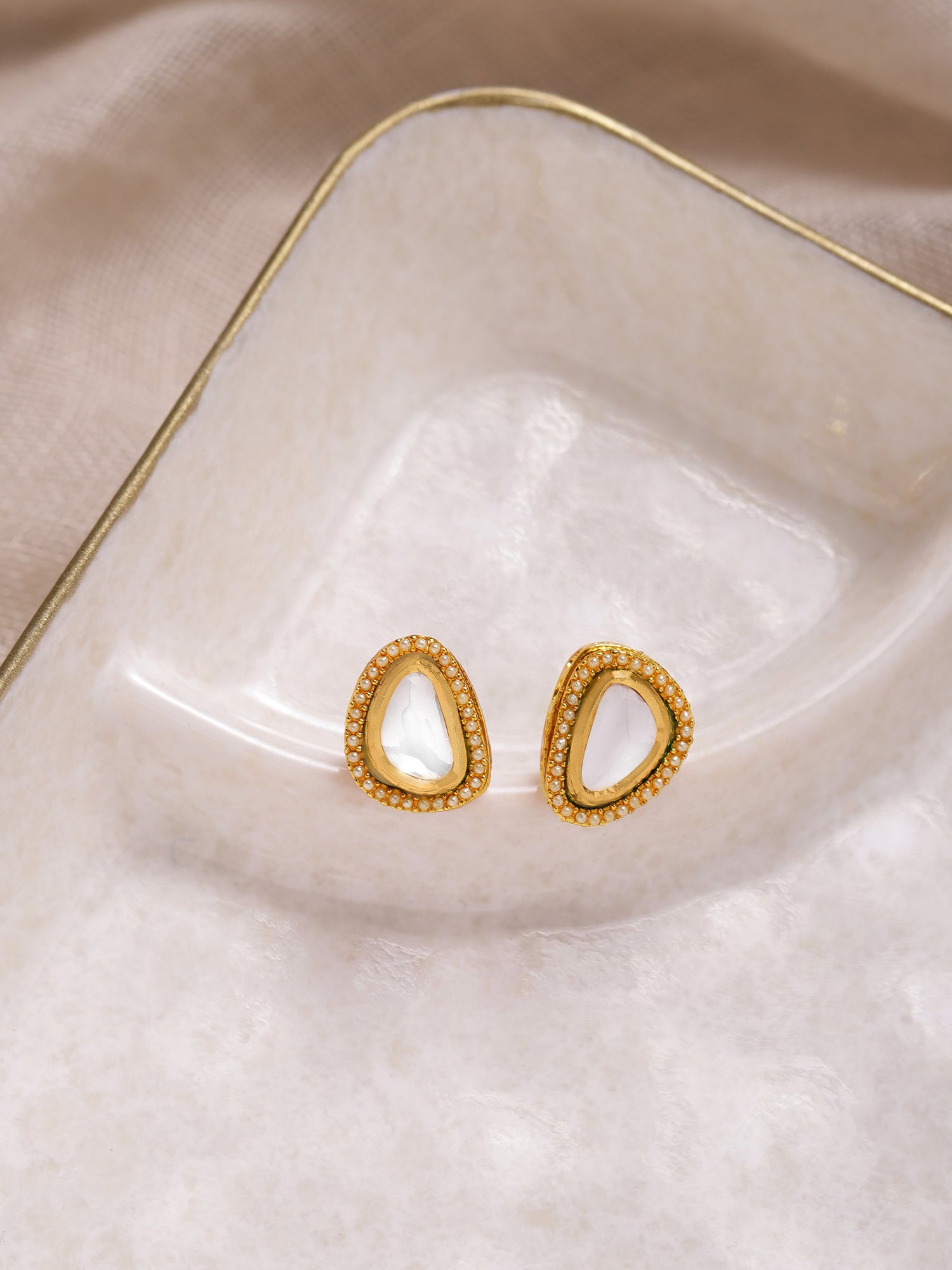 Gold-Polished Triangular Studs Earrings - Ruby Raang