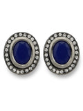 Silver-Plated Oval Kundan Studs Earrings - Ruby Raang