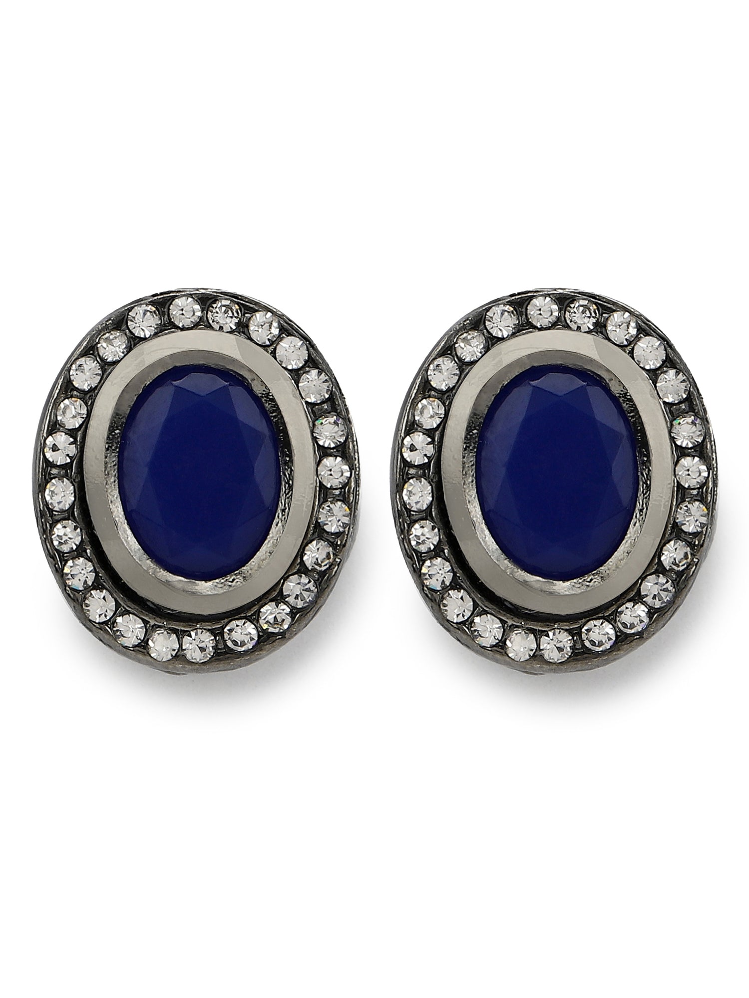 Silver-Plated Oval Kundan Studs Earrings - Ruby Raang