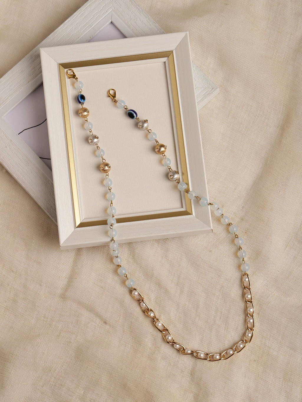 Gold-Polished Beaded Mask Chain - Ruby Raang