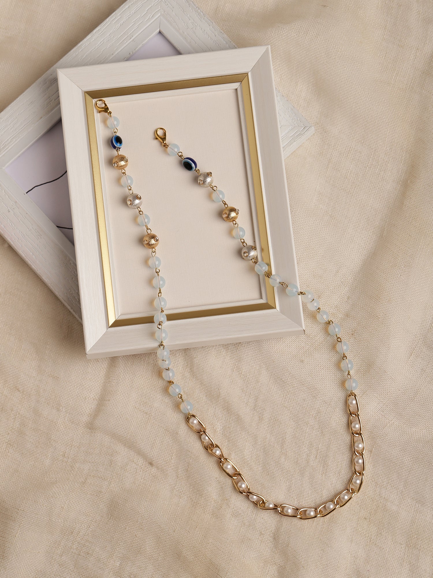 Gold-Polished Beaded Mask Chain - Ruby Raang