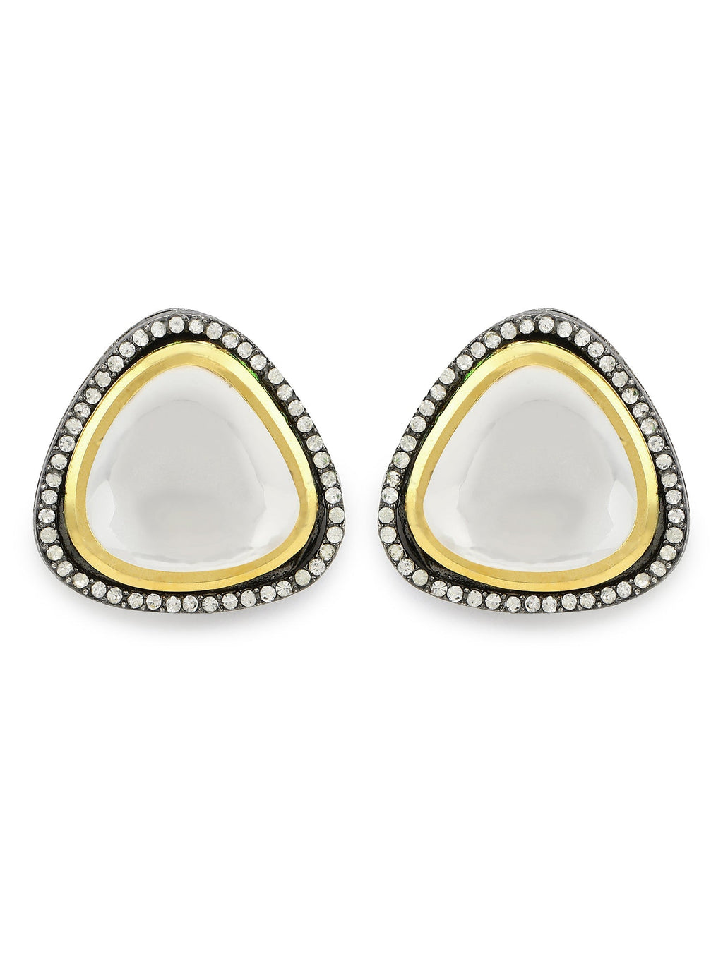 Silver-Plated Triangular Kundan Studded Studs Earrings - Ruby Raang
