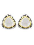 Silver-Plated Triangular Kundan Studded Studs Earrings - Ruby Raang