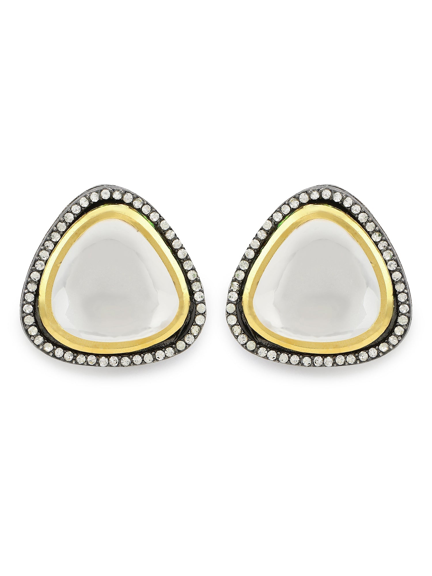 Silver-Plated Triangular Kundan Studded Studs Earrings - Ruby Raang