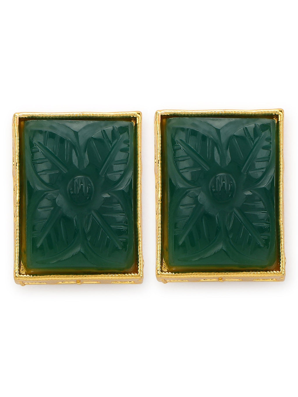 Green Square Studs Earrings - Ruby Raang