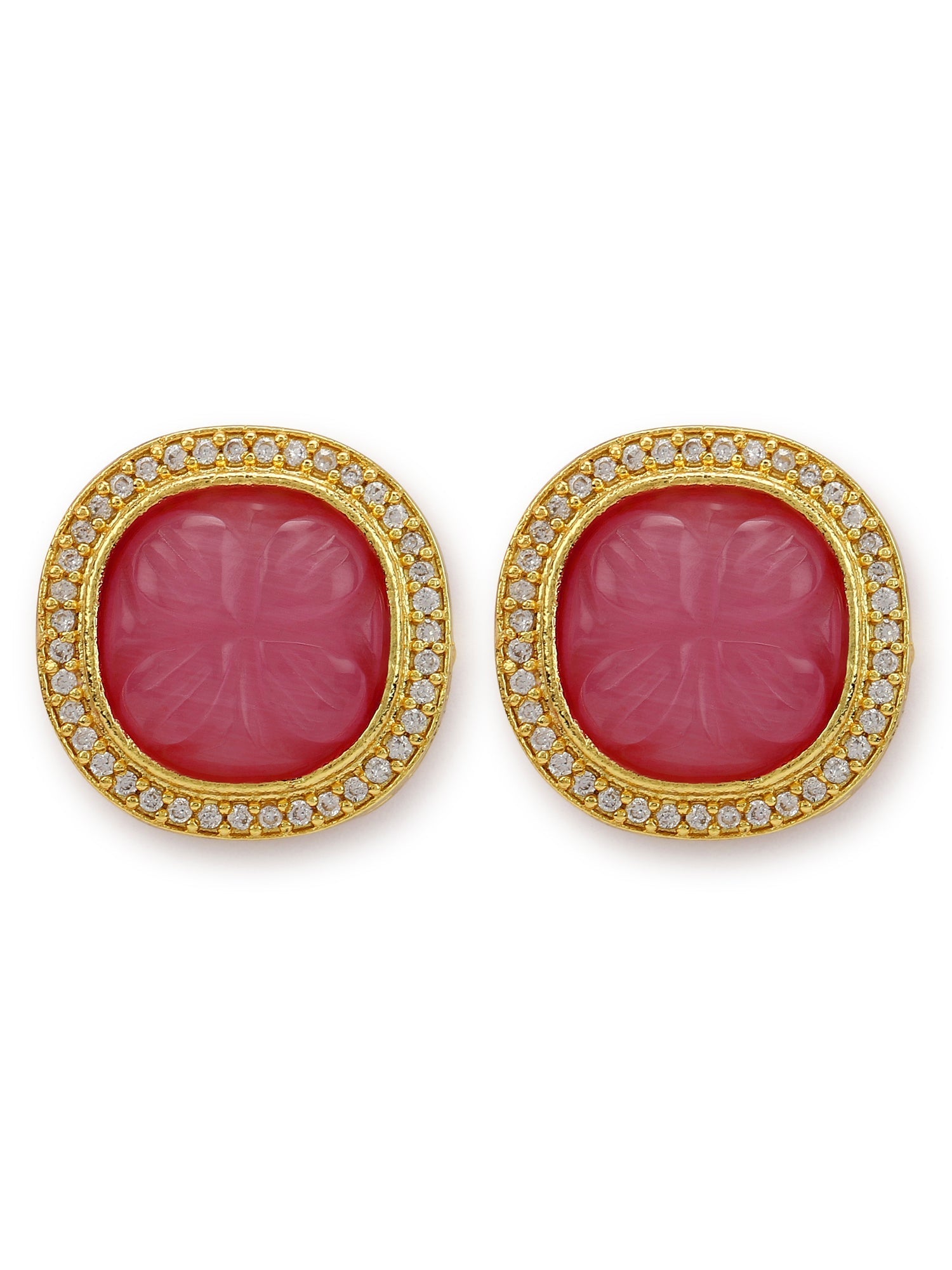 Women's Pink Circular Studs Earrings - Ruby Raang