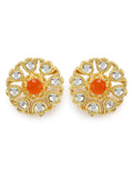 Gold-Polished Floral Shaped Kundan Studded Studs Earrings - Ruby Raang