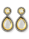 Silver-Plated Teardrop Shape Kundan Studded Drop Earrings - Ruby Raang