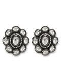 Black Silver-Plated Circular Kundan Studs Earrings - Ruby Raang
