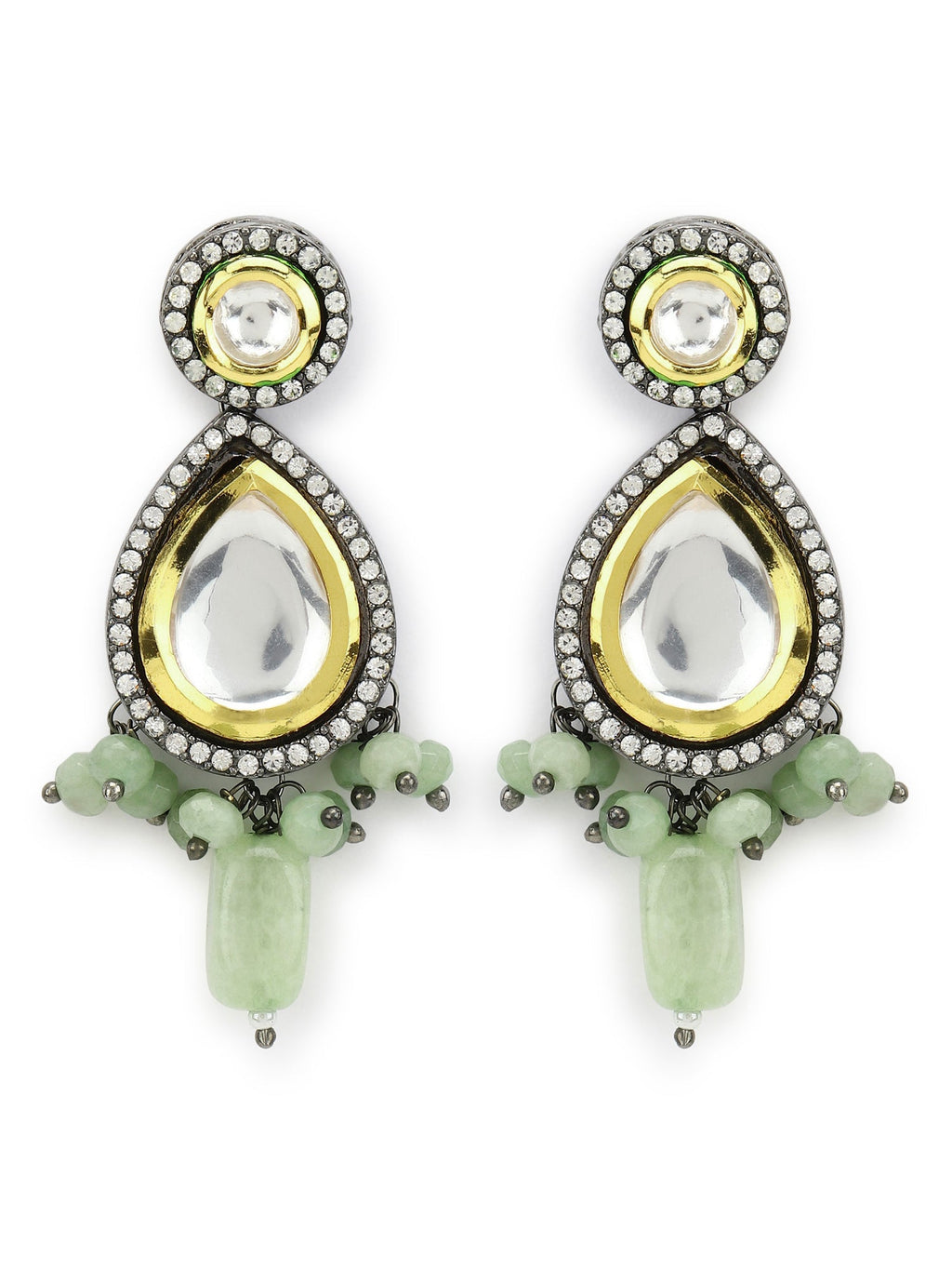 Green White Teardrop Shaped Drop Earrings - Ruby Raang