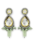 Green White Teardrop Shaped Drop Earrings - Ruby Raang
