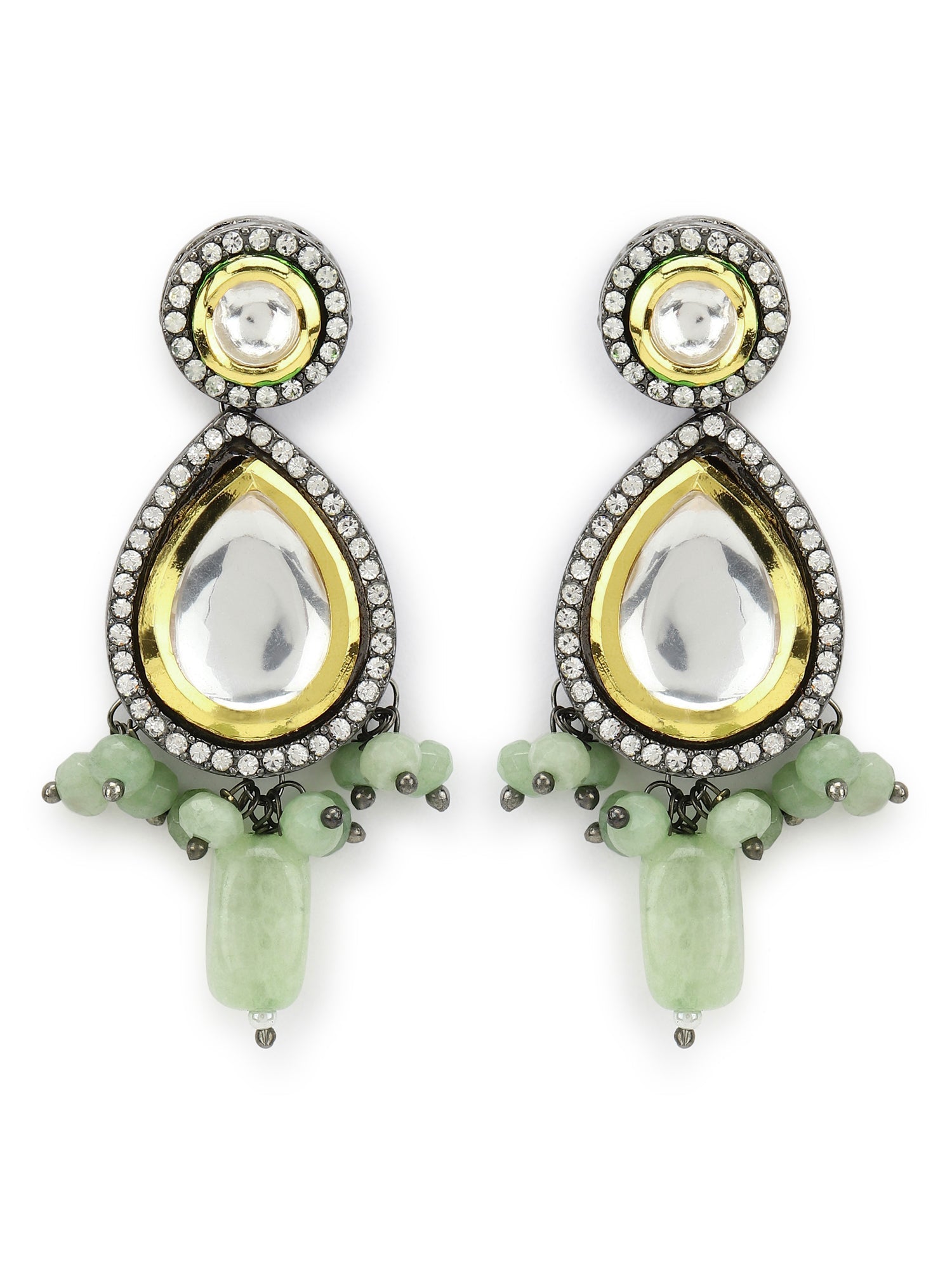 Green White Teardrop Shaped Drop Earrings - Ruby Raang