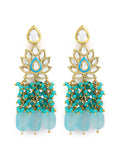 Gold-Polished Turquoise Blue Kundan Studded Classic Drop Earrings - Ruby Raang