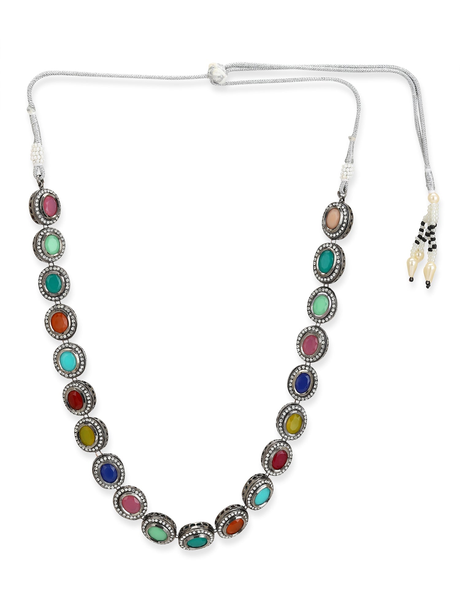 Multicoloured Brass Silver-Plated Handcrafted Necklace - Ruby Raang