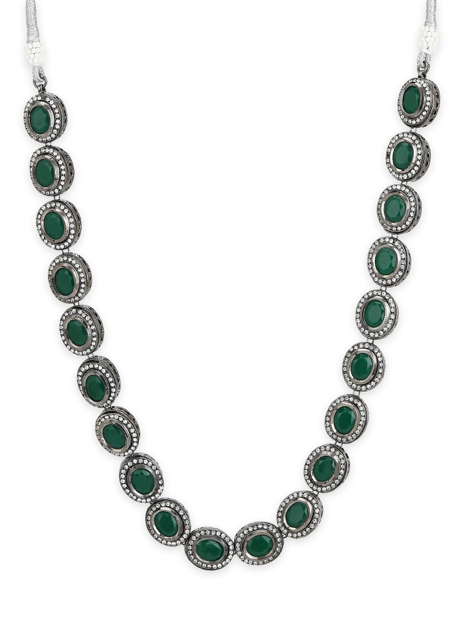 Green Silver-Toned Brass Silver-Plated Necklace - Ruby Raang
