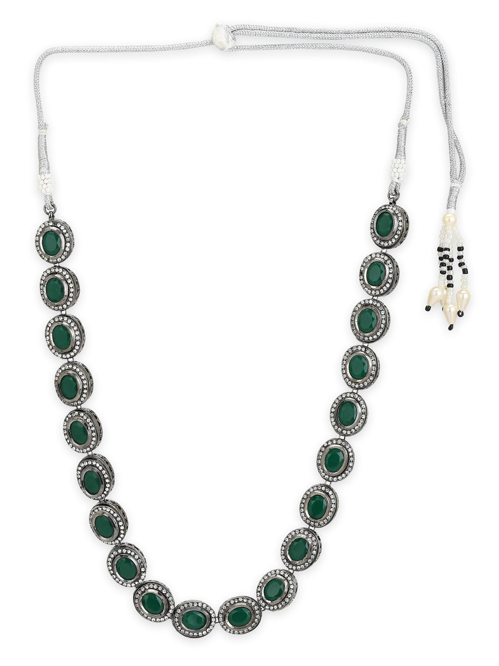 Green Silver-Toned Brass Silver-Plated Necklace - Ruby Raang