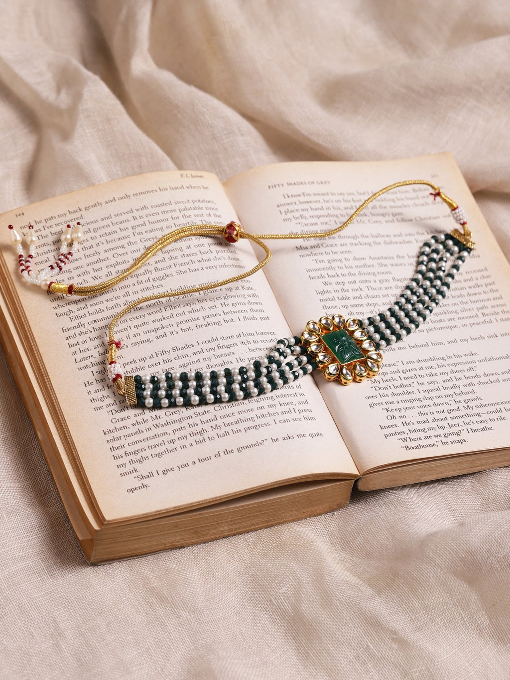 Gold-Polished Green Choker Necklace - Ruby Raang
