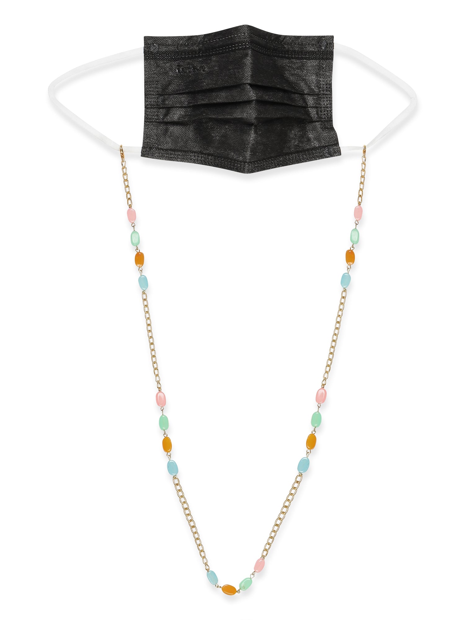 Gold-Polished Multicolored Beaded Mask Chain - Ruby Raang