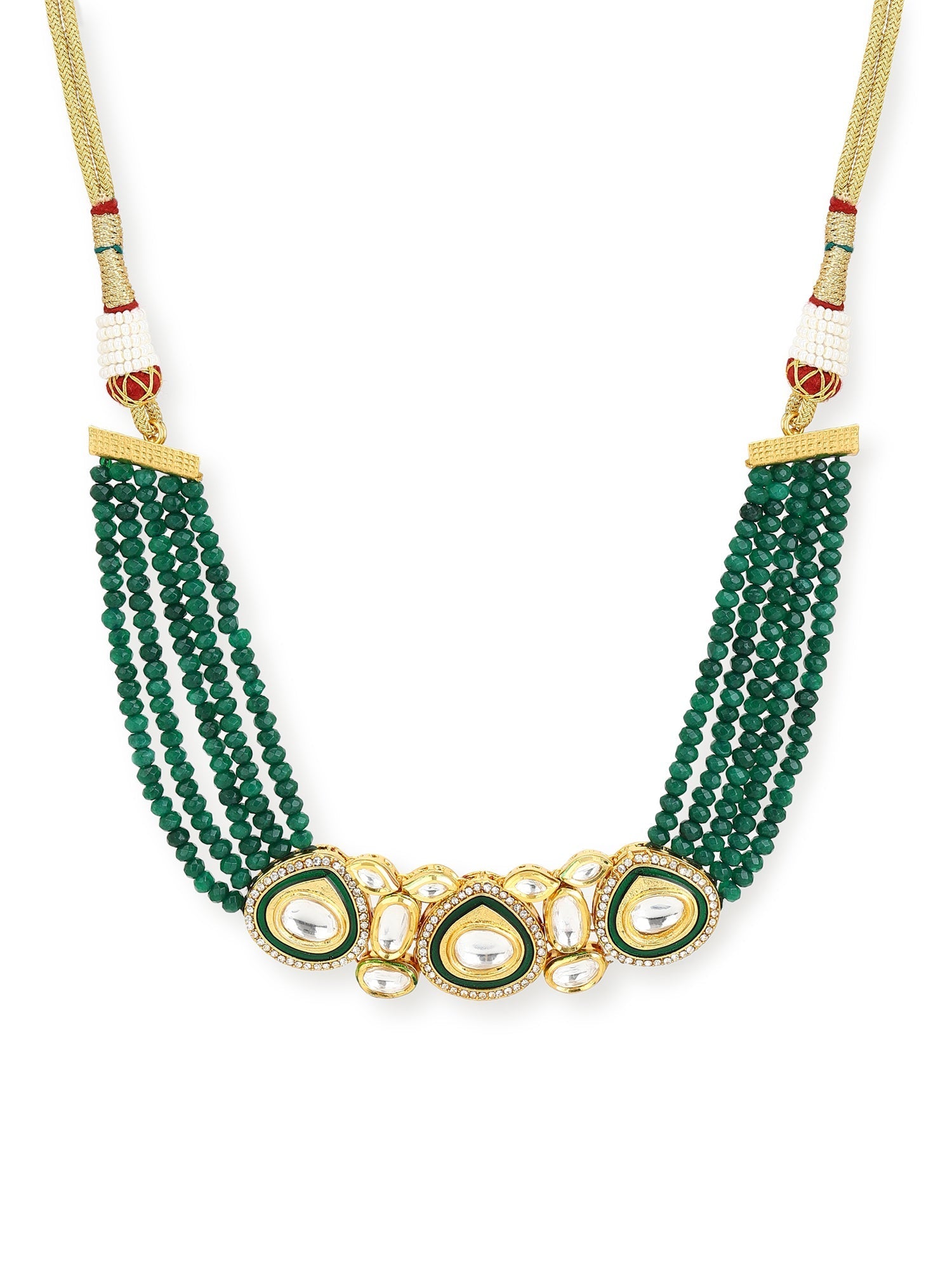 Gold-Polished Green Layered Necklace - Ruby Raang