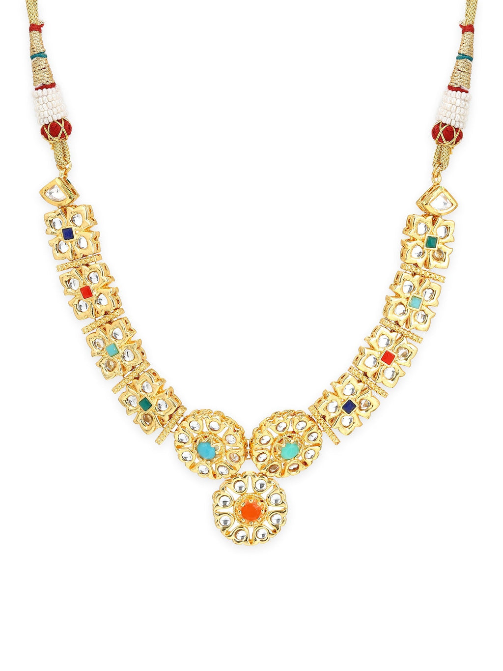 Gold-Polished White Studded Necklace - Ruby Raang