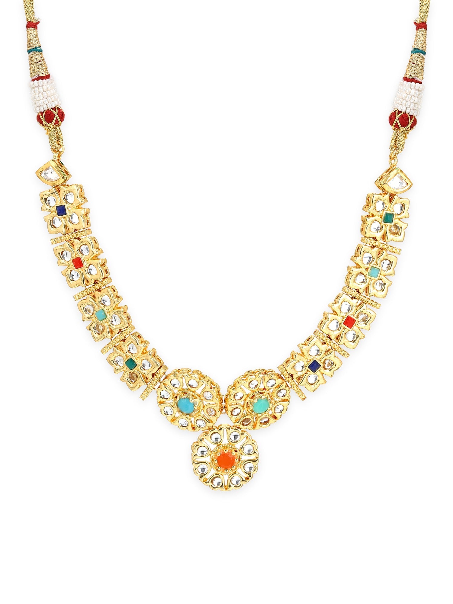 Gold-Polished White Studded Necklace - Ruby Raang