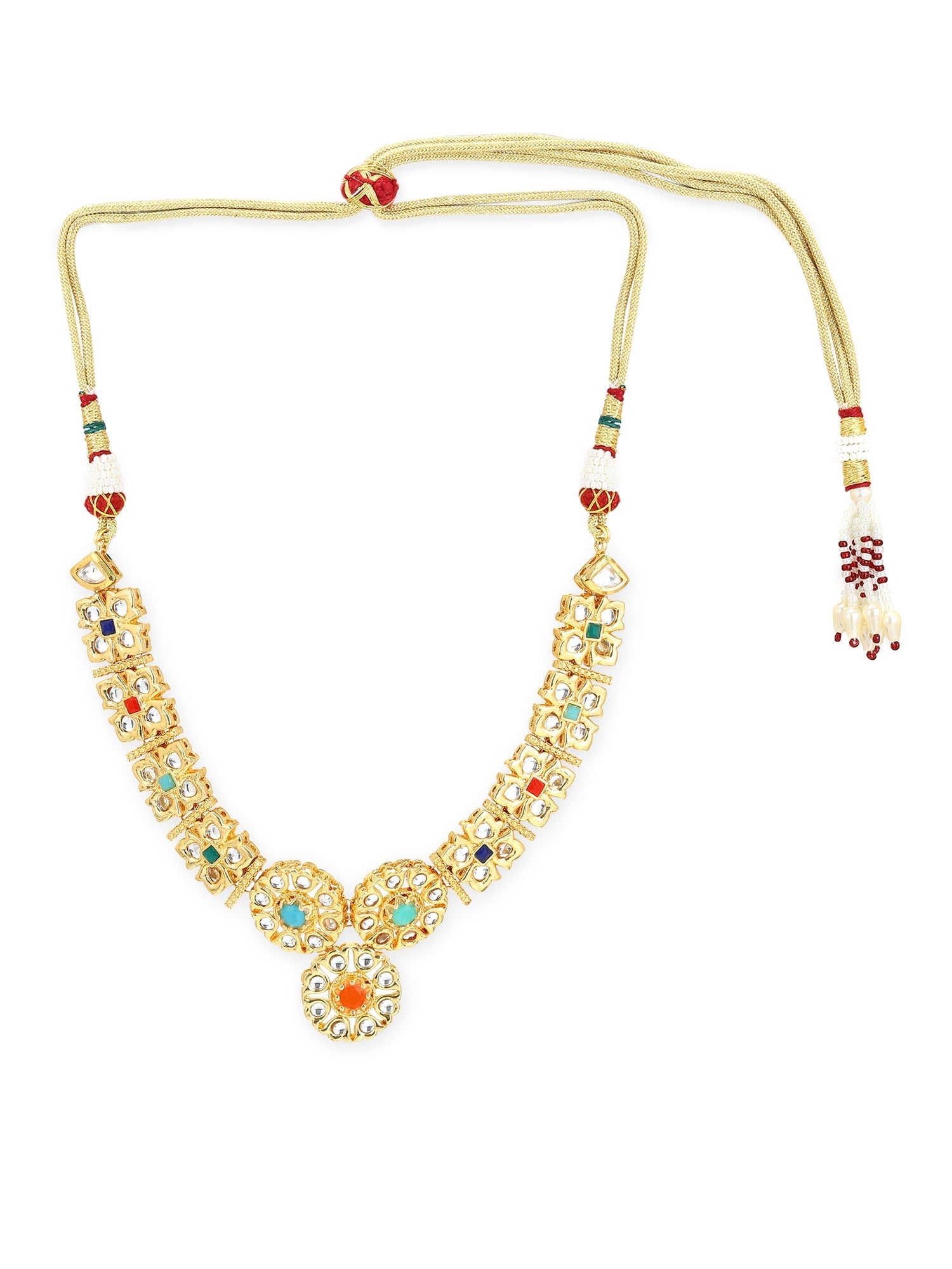 Gold-Polished White Studded Necklace - Ruby Raang