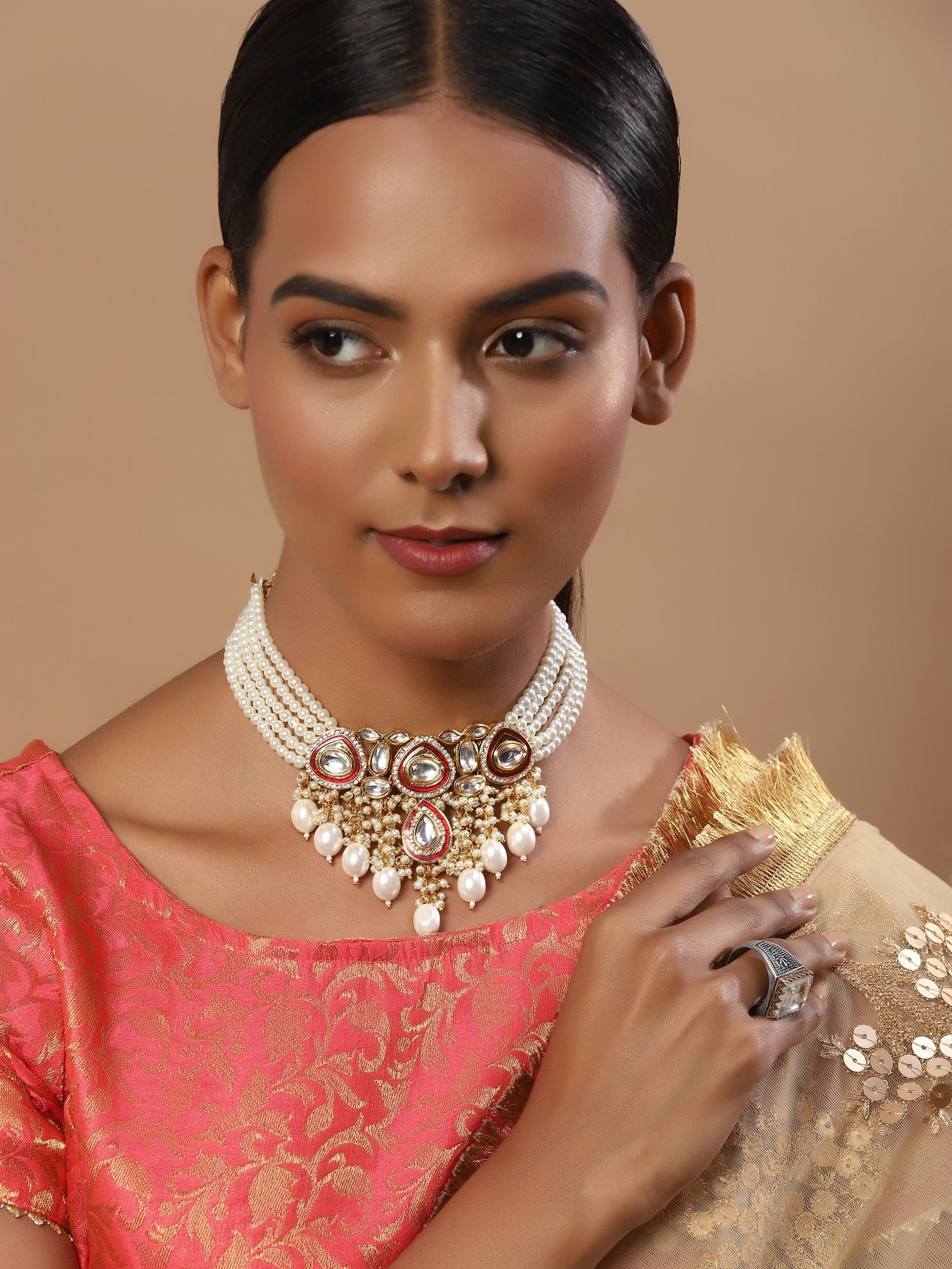 White Brass Gold-Polished Necklace - Ruby Raang
