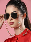 Gold-Toned White Embellished Mask Chain - Ruby Raang