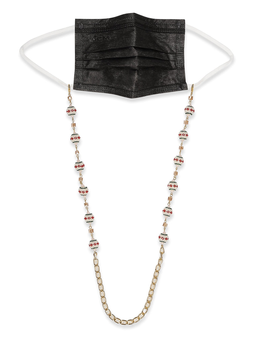 Gold-Toned White Embellished Mask Chain - Ruby Raang