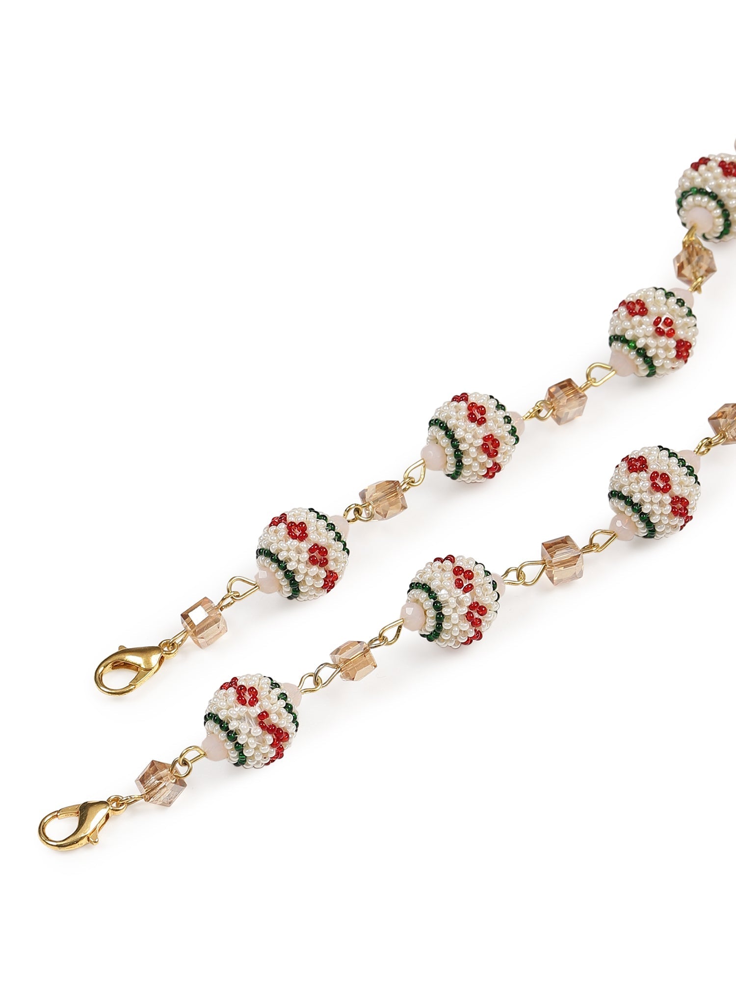 Gold-Toned White Embellished Mask Chain - Ruby Raang
