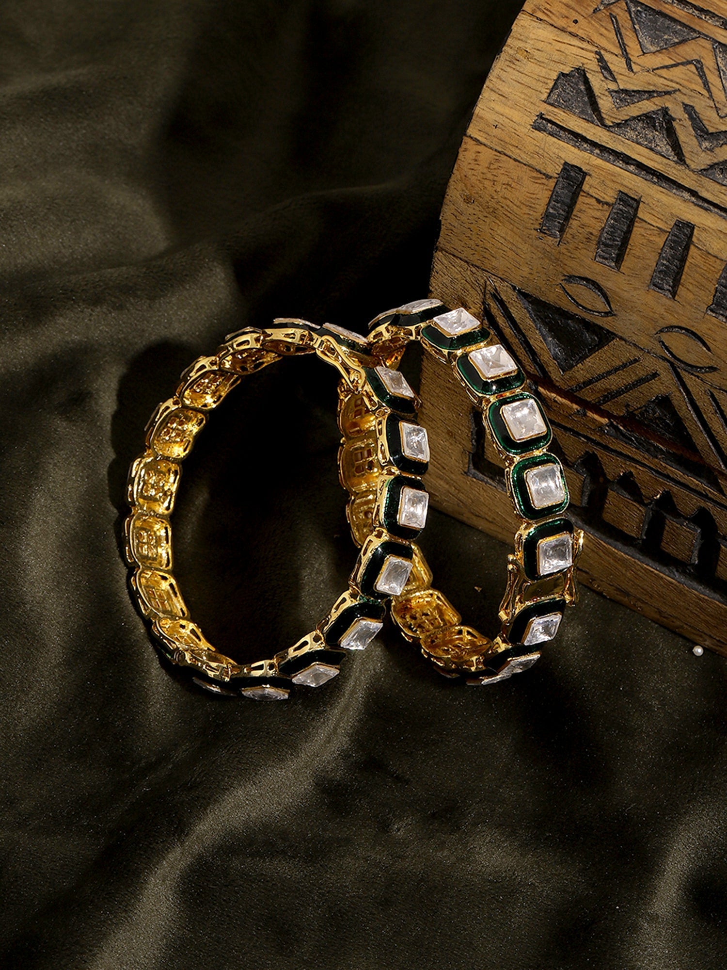 Kundan Meenakari Bangles (set of 2) - Ruby Raang