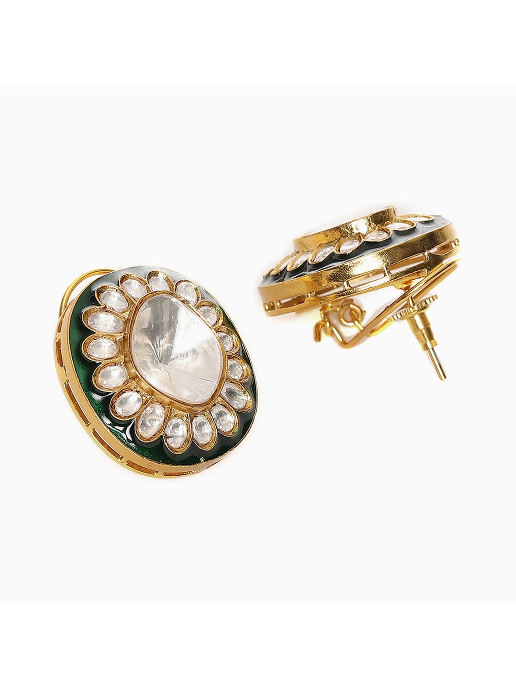 Meenakari Oversized Green Meenakari Studs - Ruby Raang