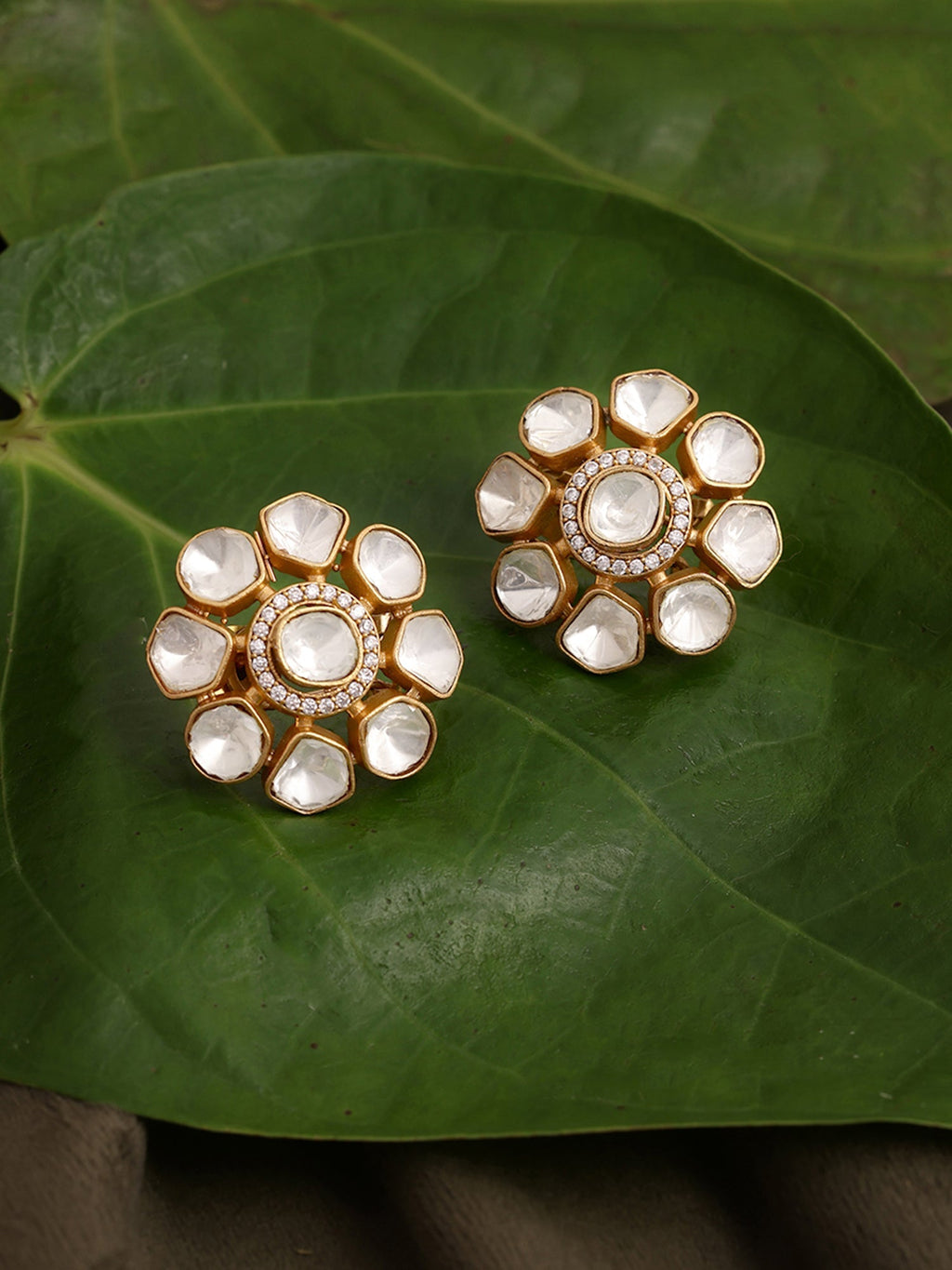 Oversized Kundan Studs - Ruby Raang