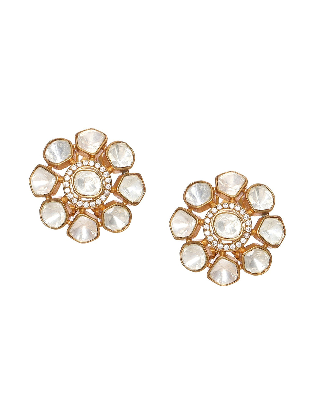 Oversized Kundan Studs - Ruby Raang