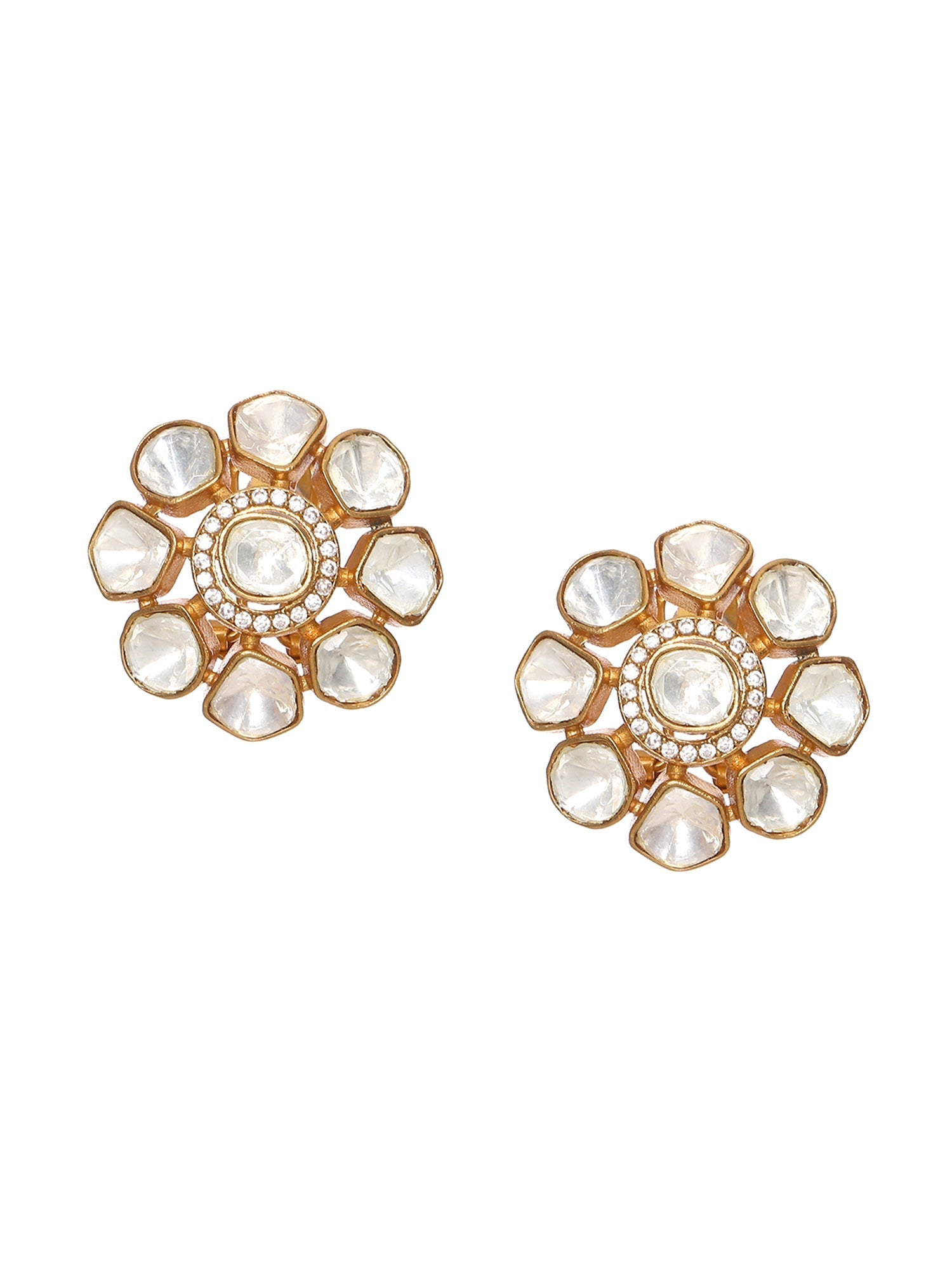 Oversized Kundan Studs - Ruby Raang