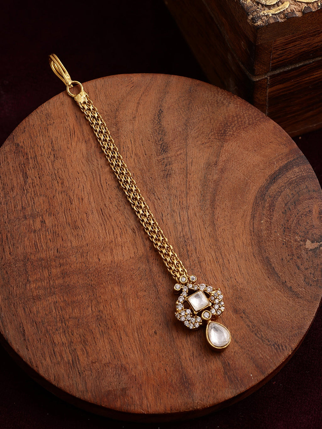 Kundan Maang Tikka with Diamonds - Ruby Raang
