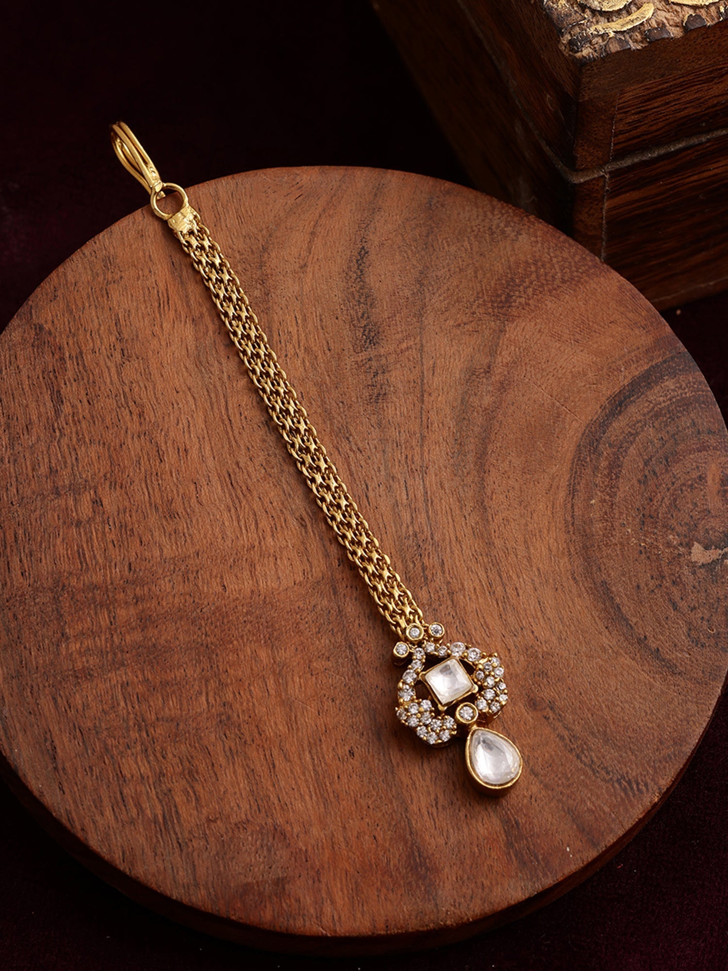 Kundan Maang Tikka with Diamonds - Ruby Raang