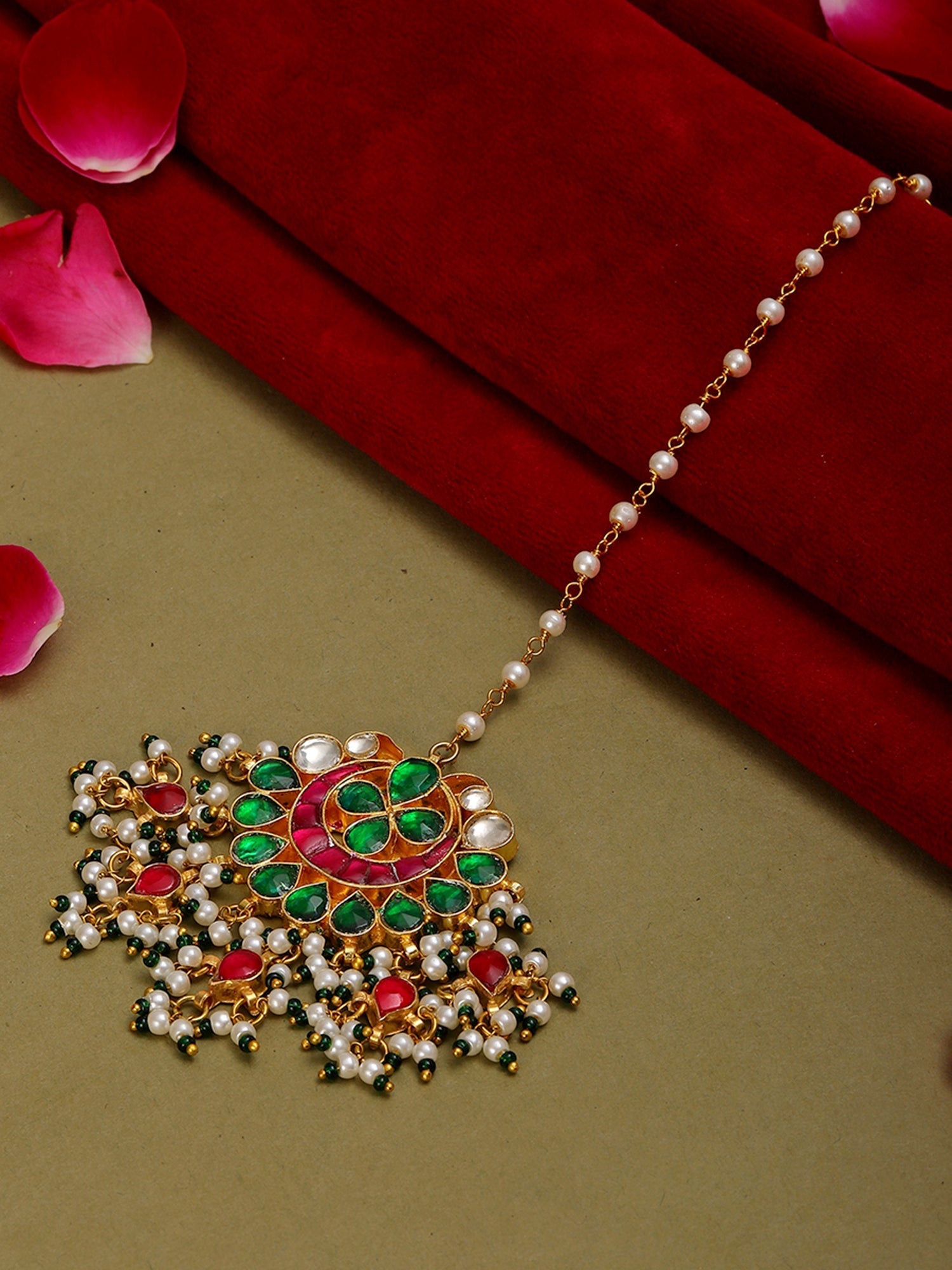 Multi Meenakari Maang Tikka - Ruby Raang